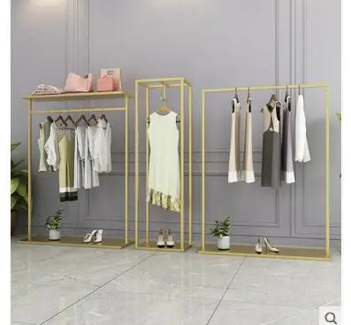 

Gold simple clothing rack clothing store display rack floor-to-floor hangers women's clothing store shelves iron clothes rack