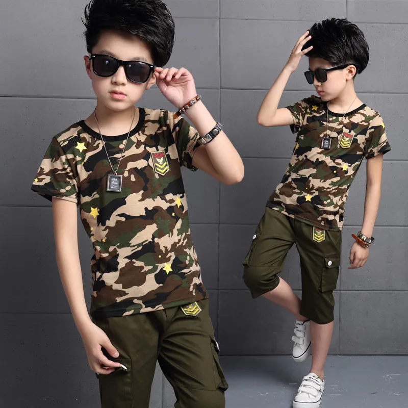 

Summer 2019 Boys clothes short-sleeved cotton children's sports camouflage stes