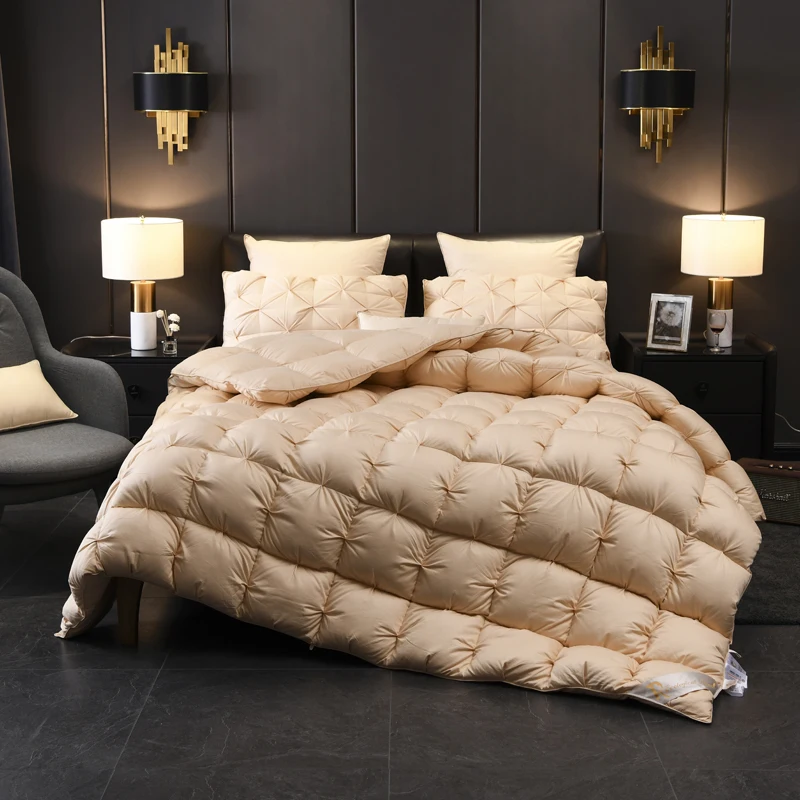 Luxurious White Goose Down Comforter Duvet Insert Bread Shape 100% Cotton Cover Blanket US Queen King Super King 104X91