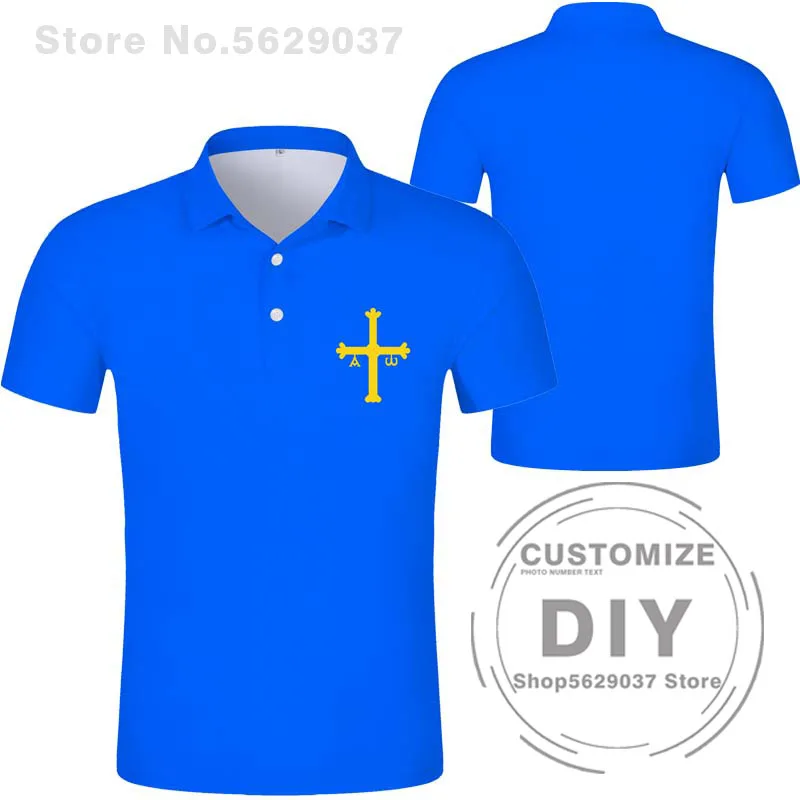 Asturies Polo Shirt Free Custom Made  Oviedo Gijon Polo Shirt Print Flag Word Mieres Langreo Spain Spanish D'asturies Clothing