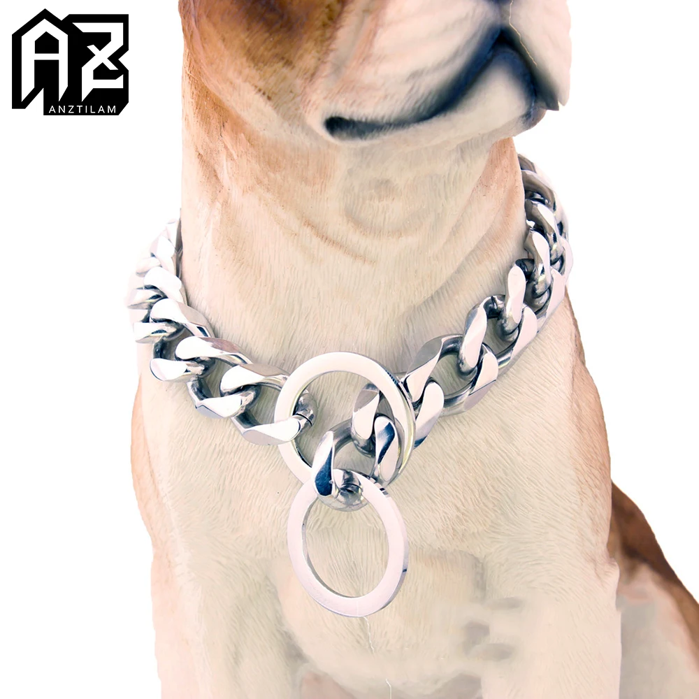 

Anztilam 19mm Stainless Steel Cuban Link Chain Necklace Metal Chain Necklace For Pet Big Dog Train Choker Free Shipping