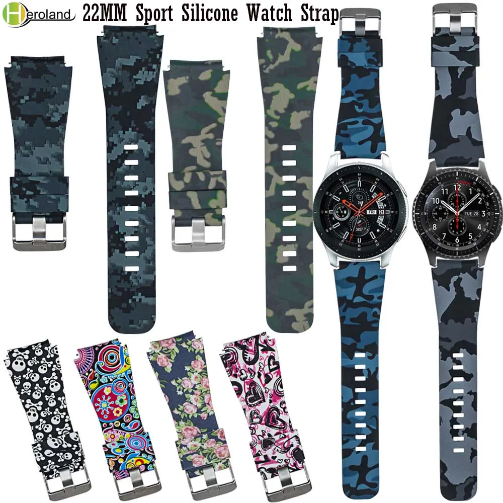 22MM Sport Silicone Watch Strap For Samsung Gear S3 Frontier Classic / Galaxy Watch 46mm smart Watchband Printing Pattern straps