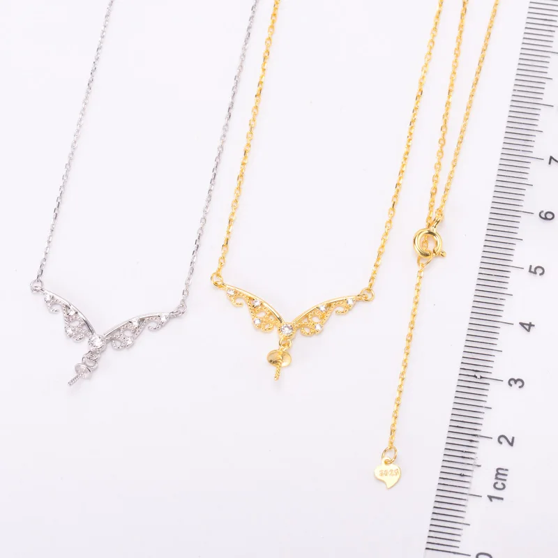 3Pcs/Lot Elegant Lace Design Pearl Pendant Chain Base S925 Sterling Silver Plated Rhodium Women Handmade Chain Fittings