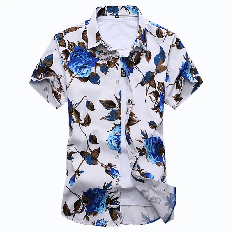 M-7XL New Summer Fashion Mens Shirt Slim Fit Short Sleeve Floral Shirt Mens Clothing Cotton Plus Size Mens Casual Flower Shirts