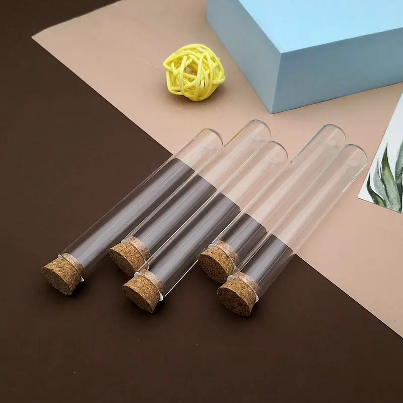 20pcs/lot Lab 15*100mm Thickened Glass Round-Bottom Test Tube with Cork Stopper Wedding Favours Tubes Sale Vial Container