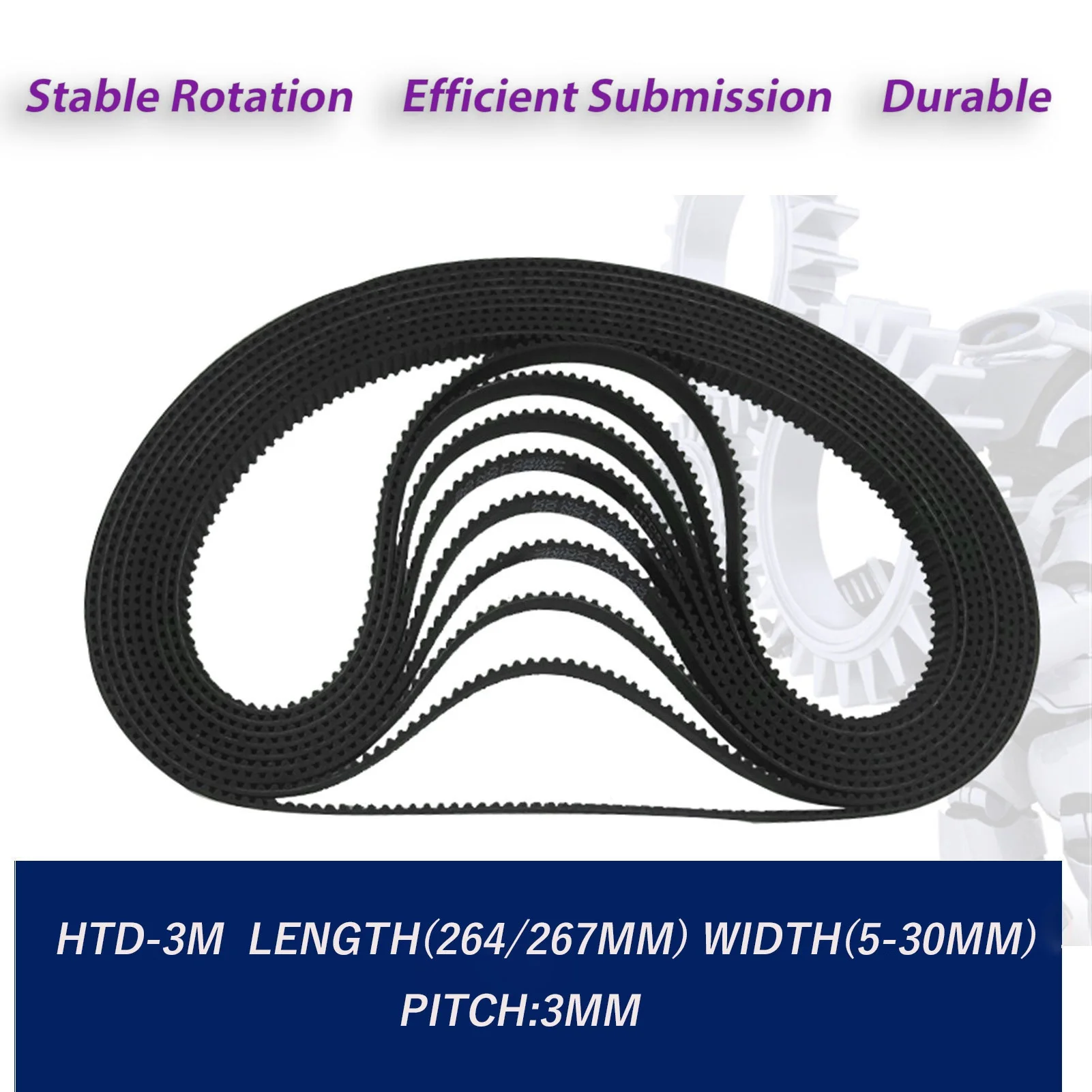 Timing Belt HTD3M, 264/267, Circle-arc Teeth Belt, Width 15/20/25/30mm, Teeth Pitch 3mm