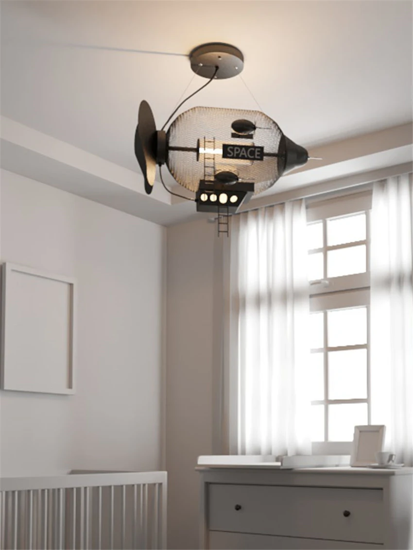 

Металлические подвесные светильники в виде космического корабля, светодиодные лампы для детской комнаты, спальни, Мультяшные светильники