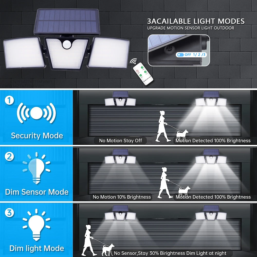 265 solarne lampy uliczne LED Outdoor 3 Motion Sensor lampa ścienna na energię słoneczną 270 szerokokątne oświetlenie 2400mAh do oświetlenia pejzaż z ogrodem