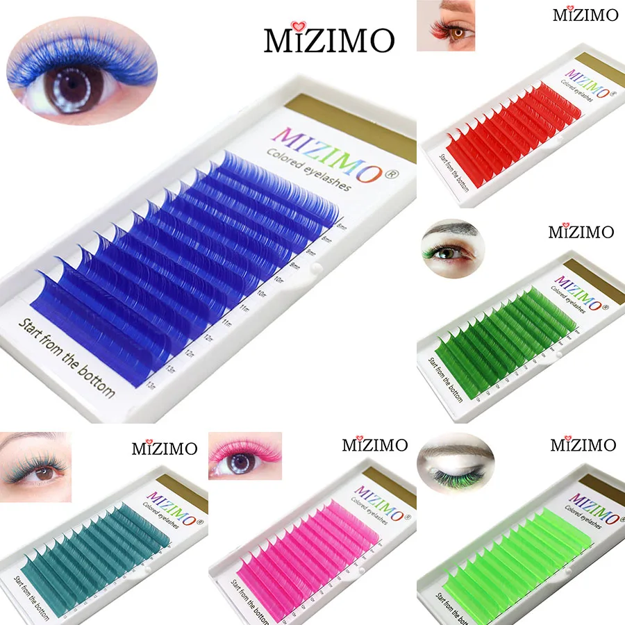 MIZIMO kolor makijaż rzęs 8-13mm długie mieszane sztuczne włosy z norek niebieski czerwony fioletowy zielony żółty narzędzie do przedłużania rzęs