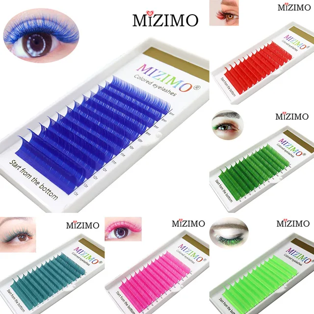 MIZIMO kolor makijaż rzęs 8-13mm długie mieszane sztuczne włosy z norek niebieski czerwony fioletowy zielony żółty narzędzie do przedłużania rzęs
