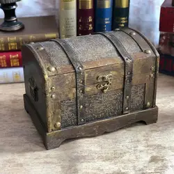 Wooden Retro Pirate treasure chest bank Gold Distinctive Collectibles Boxative box with lock ,Coin, banknote storage box