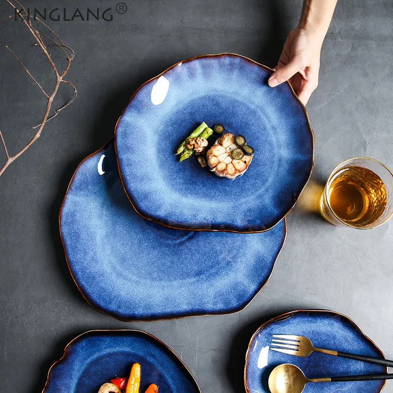 KINGLANG NEW Japanese Ceramic Food Dish Flat Plate Pottery Irregular Dish Dinnerware Dropshipping Wholesale Dishes