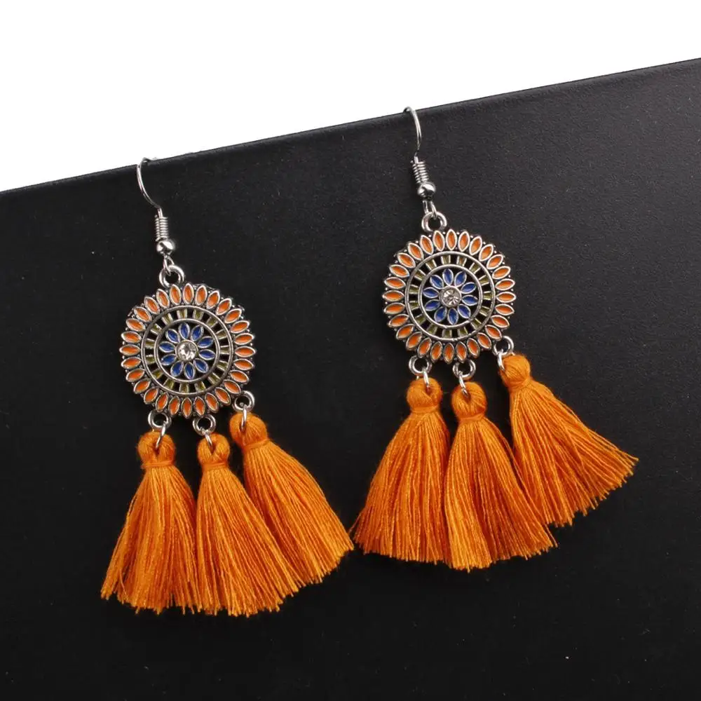 NS 2019 orange Blue long Tassel Earrings for Women Crystal flower Drop Earrings Long Fringed Dangle Earrings Wedding Jewelry