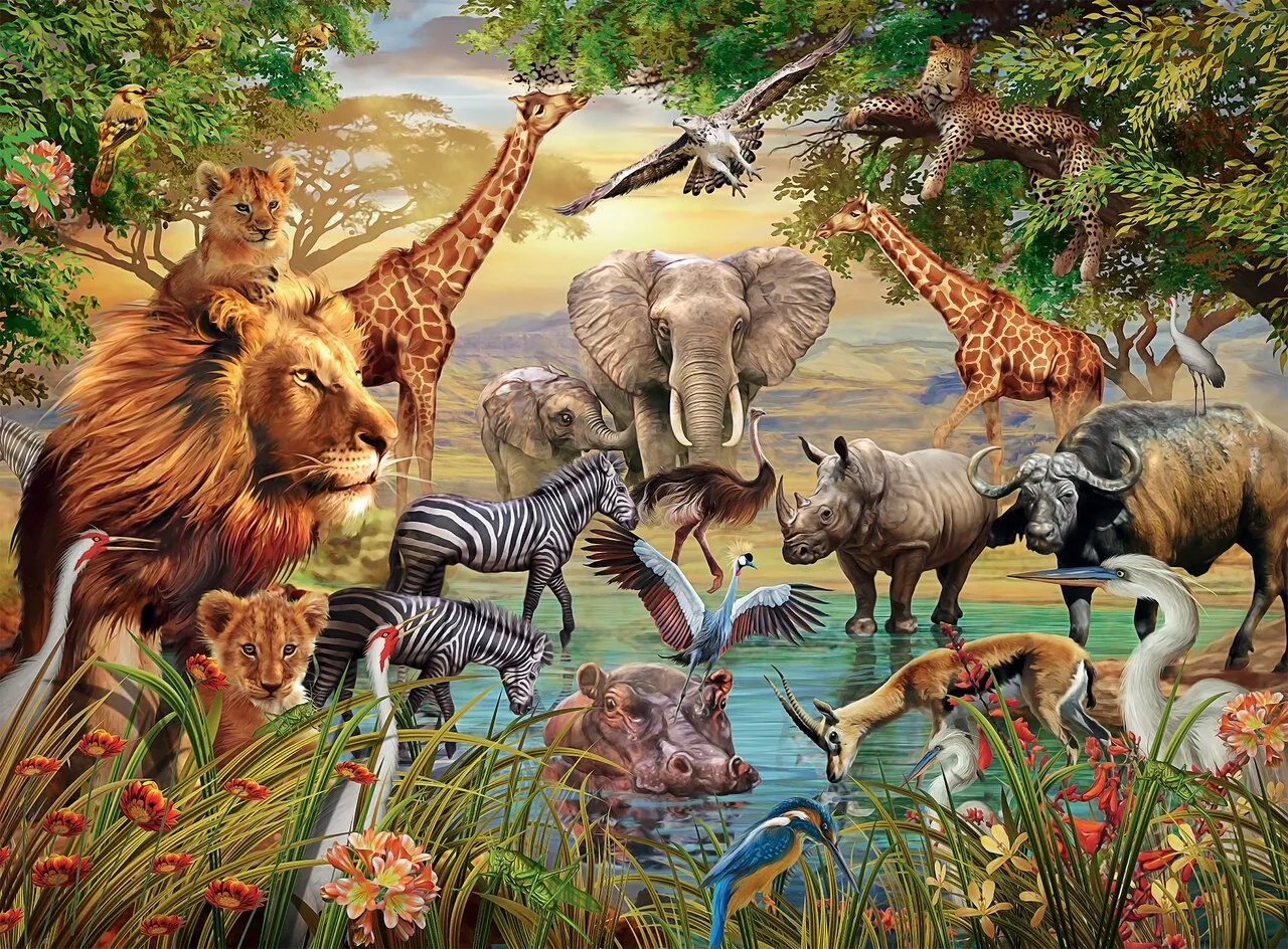 JOHNSON Watering Hole Jungle Safari Forest Tree Animal Monkey Lion Elephant photo backdrop Computer print party backgrounds