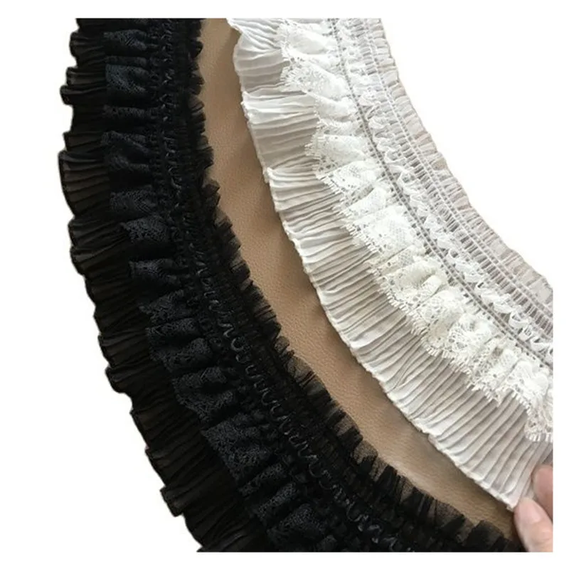 1yard ultimo nastro di pizzo nero Guipure pieghettato 8cm tessuto di pizzo bianco Trim forniture artigianali abito da sposa decorazione per cucire