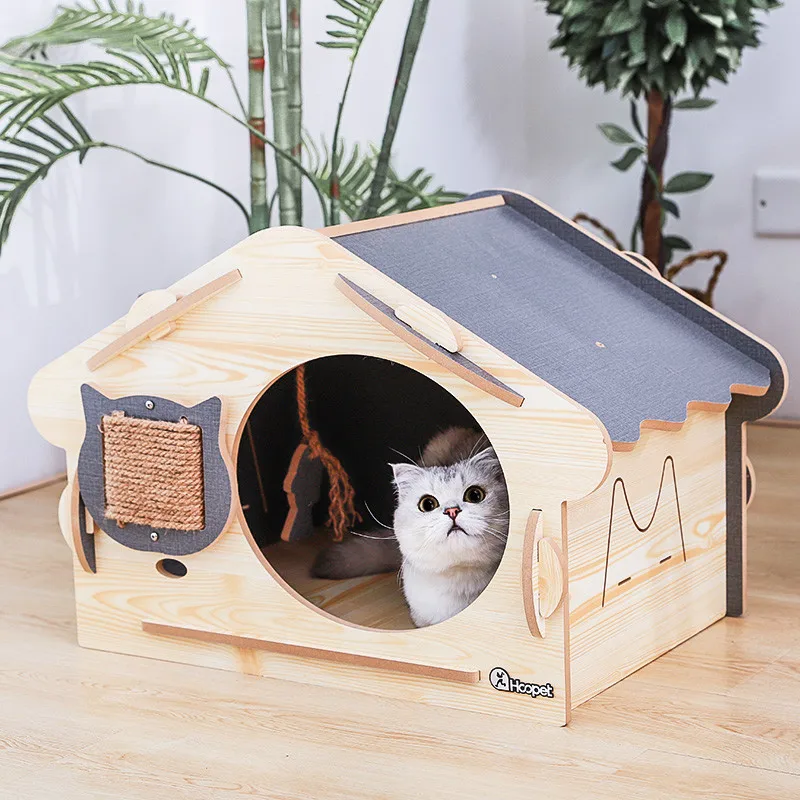 Double-Deck Cat Nest Wooden House Cat Winter Warm Four Seasons Universal Cat House Closed Villa Pet Cat Bed dog beds