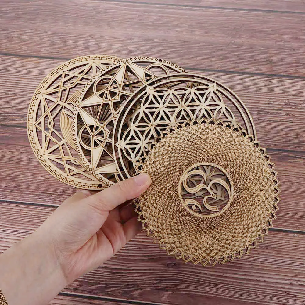 14 Styles Wood Wall Art Home Decor Handmade Coasters Home Wall Decor Wooden Wall Sign Slice Wood Base Flower Of Life Energy Mat