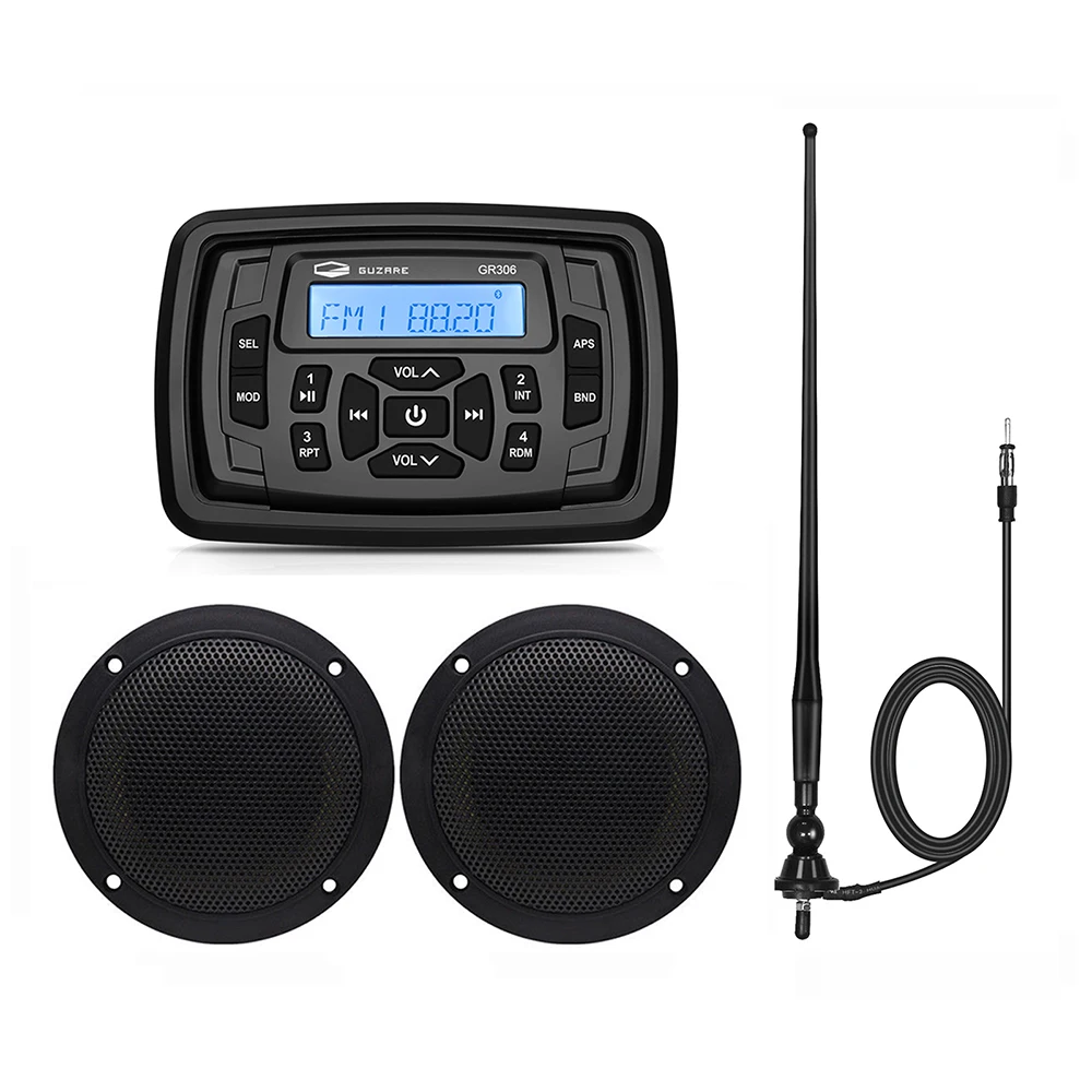 

Marine Stereo Bluetooth Boat Radio Audio Receiver MP3 Car Player+4inch Marine Waterproof Speakers+AM FM Antenna For RV ATV Yacht