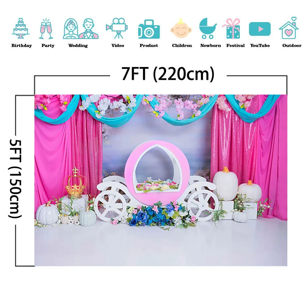 Mocsicka Happy Child Birthday Party фон для фотосъемки детский портрет фото фон цветочная карета тыква вечерние фоны