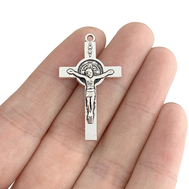 

20 x Antique Silver Color Saint Benedict Medal Jesus Cross Crucifix Charms Pendants for Necklace Jewelry Making Accessories