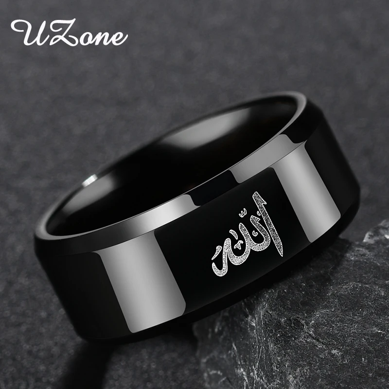 8MM Black Muslim Allah Ring Women Men Islam Arabic God Messager Stainless Steel Ring Quran Middle Eastern