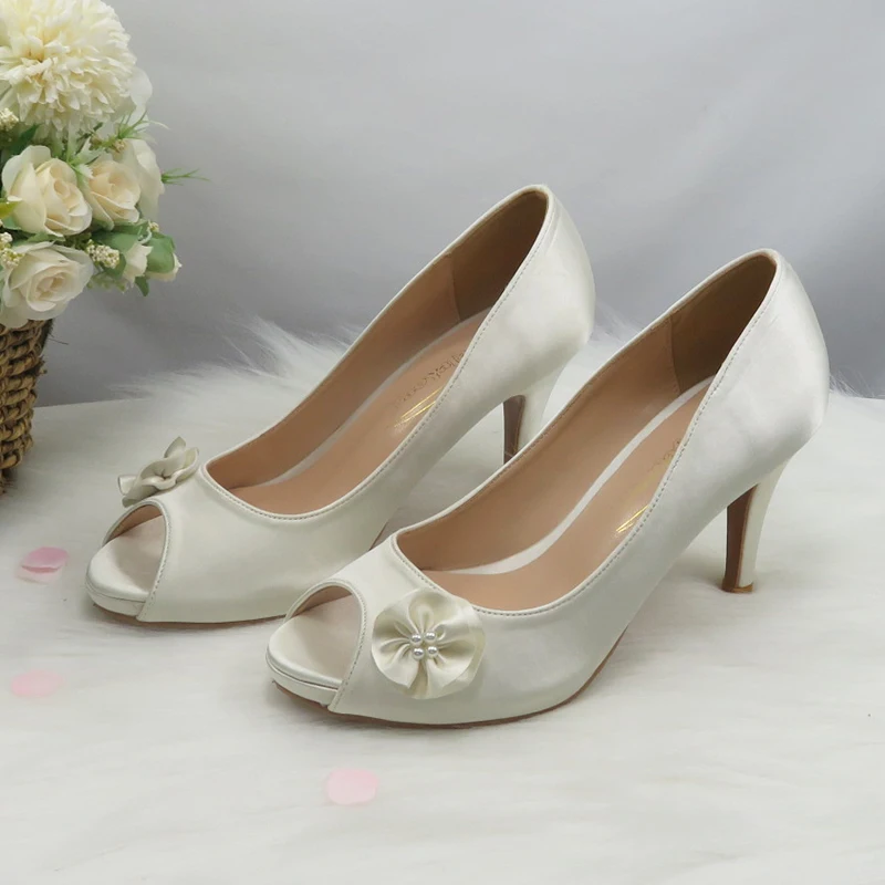 

BaoYaFang Ivory Big size High Heel Open Toe Party Performance Shoes Fish Toe Platform shoes Woman Fashion High Pumps Shallow