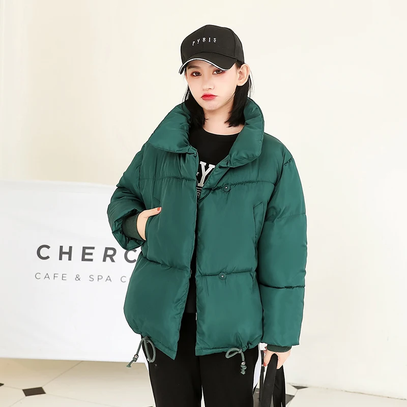 

Winter Women Coat Cotton Solid Female Jacket Fad Stand Collar Korean Style Loose Thick Mujer Parkas Free Shipping Kurtka Damska