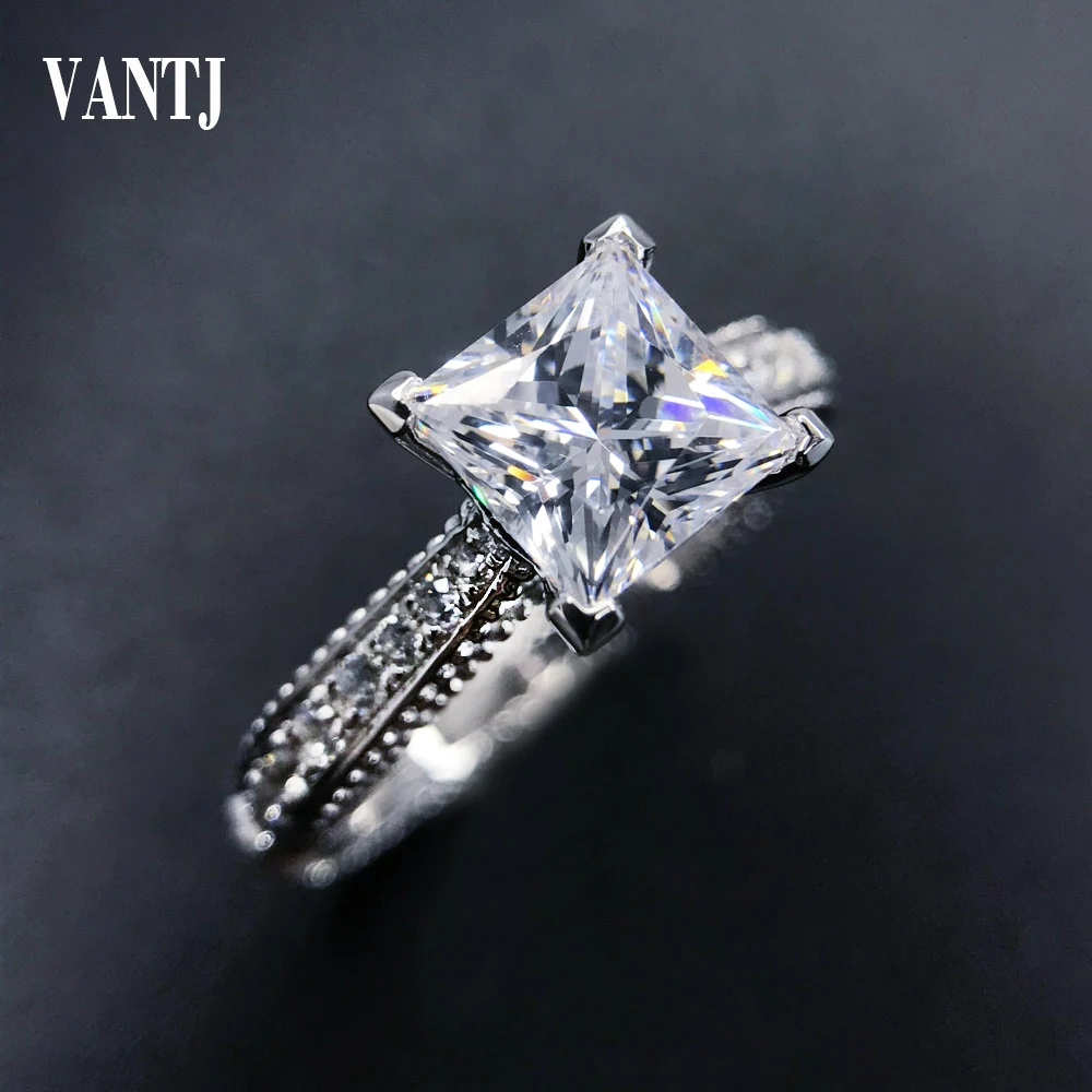 

VANTJ Real Moissanite Rings Sterling 10K Gold Gemstone Princesse Cut for Women Handmade Rings Engagement Bride Gift Fine Jewelry