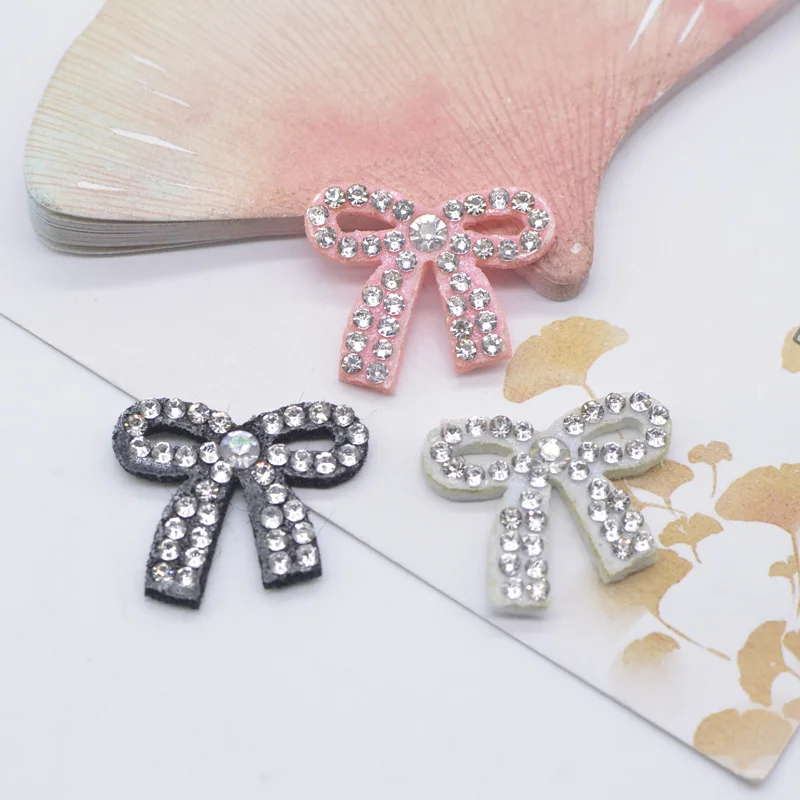 30Pcs 23*20mm Padded Bowknot Rhinestone Applique for DIY Clothes Shoes Sewing Patches Handmade Headwear Bow Decor Accessory E04