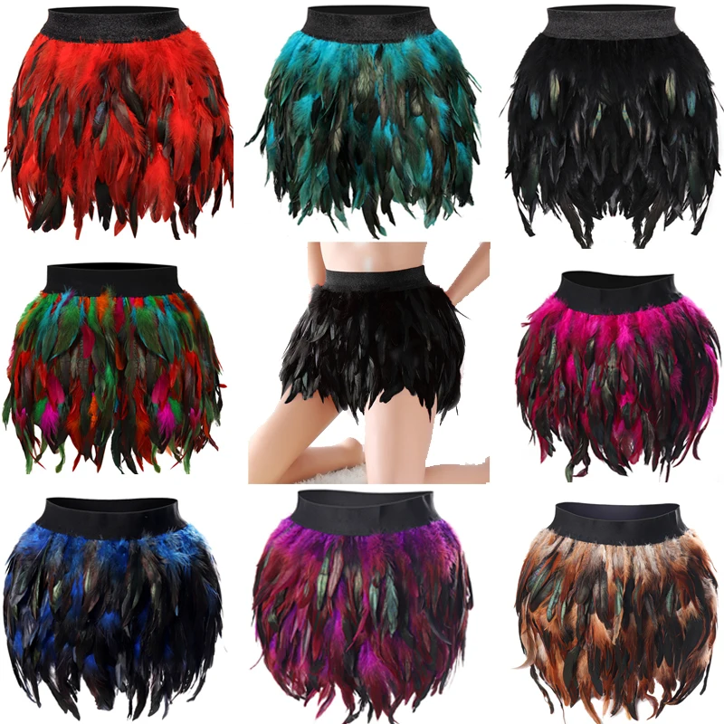 

Angel Wings Multicolor Feather Mini Skirt Elastic Waist High Street Busty Sexy Clothing Halloween Club Party Dance Goth Rave