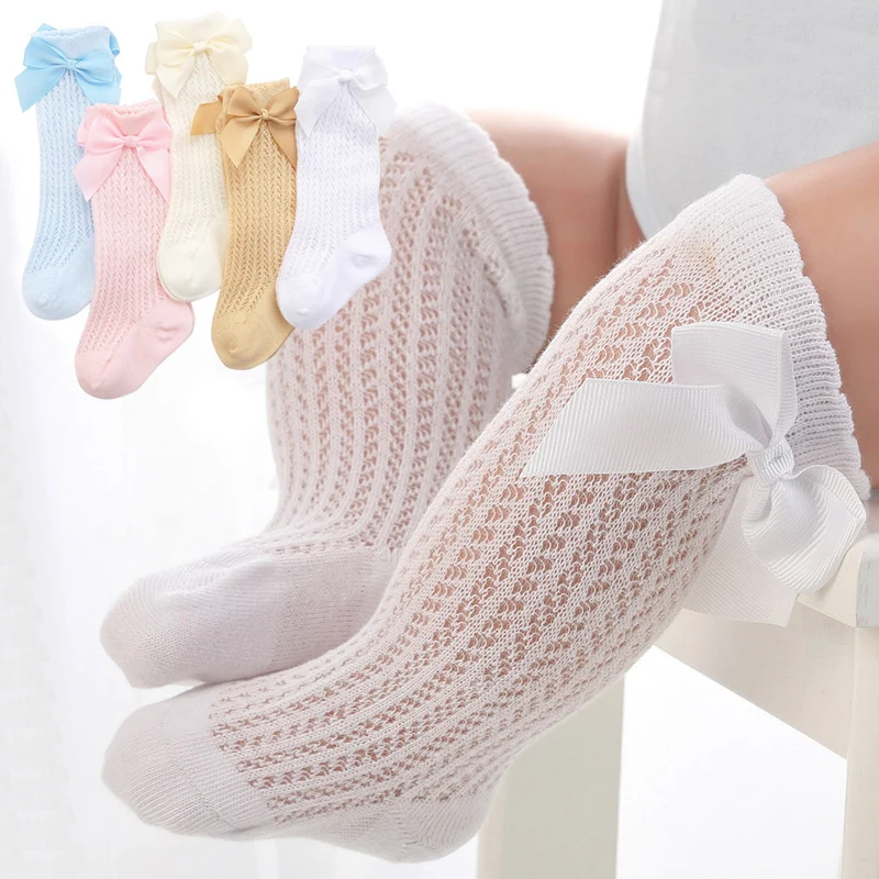 New Baby Girl Tights Summer Cotton Newborn Baby Pantyhose Infant Toddler Knee Tights Bows Pompom Baby Stockings Sokken