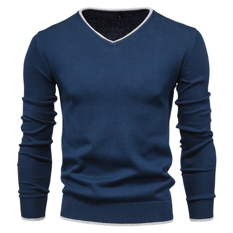 Male Sweaters Men Pullover Autumn Cotton V-Neck Slim Sweater Jumpers Man Knitwear Boy Clothing Plus Size 4XL Simple Style Jersey