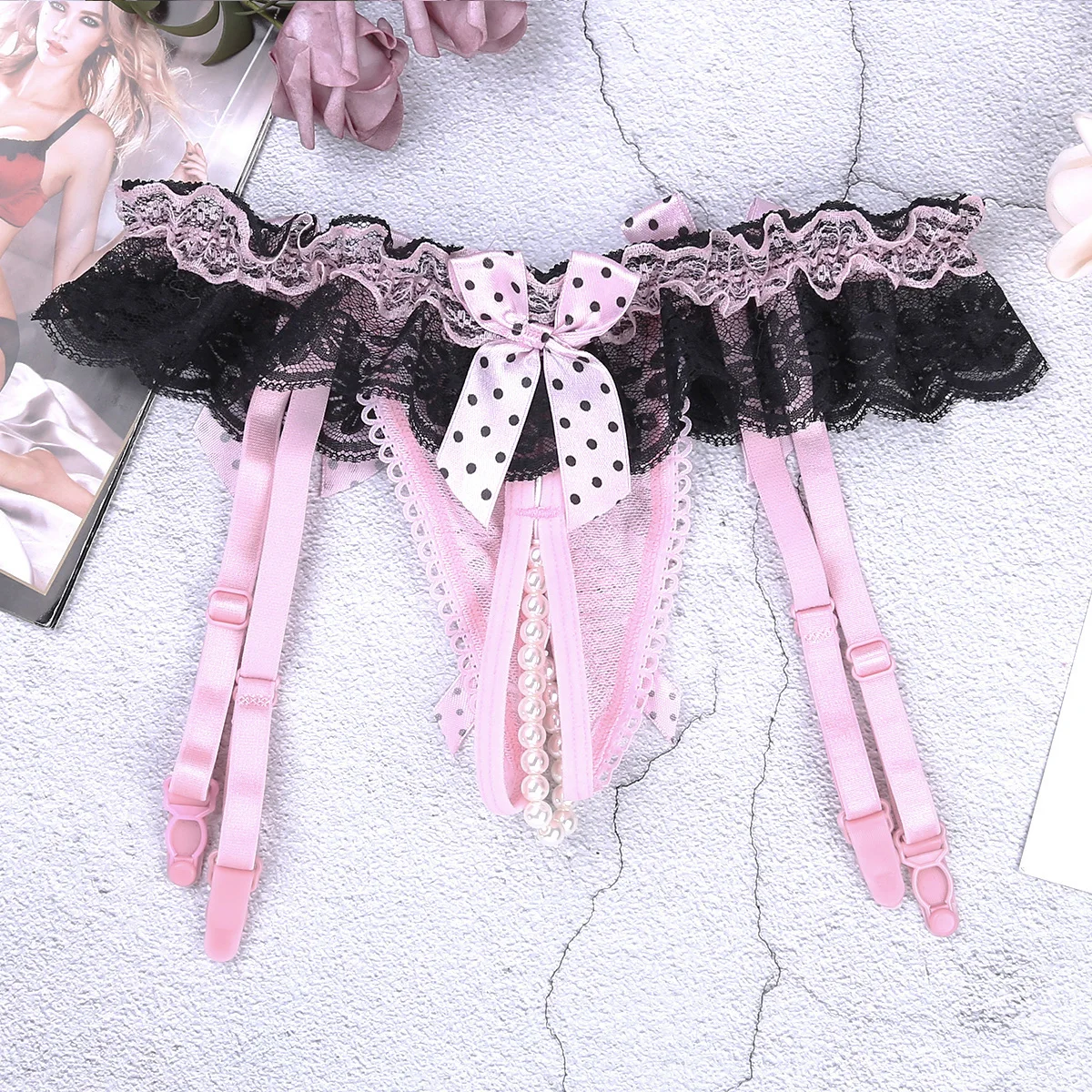 Thảm Chùi Chân Lông Xù Ren Nơ Thấp Tăng Mở Đáy Quần Chữ G Quần Lót Với Garters Crotchless Gợi Tình Quần Lót Nóng Gợi Cảm Cho Nữ