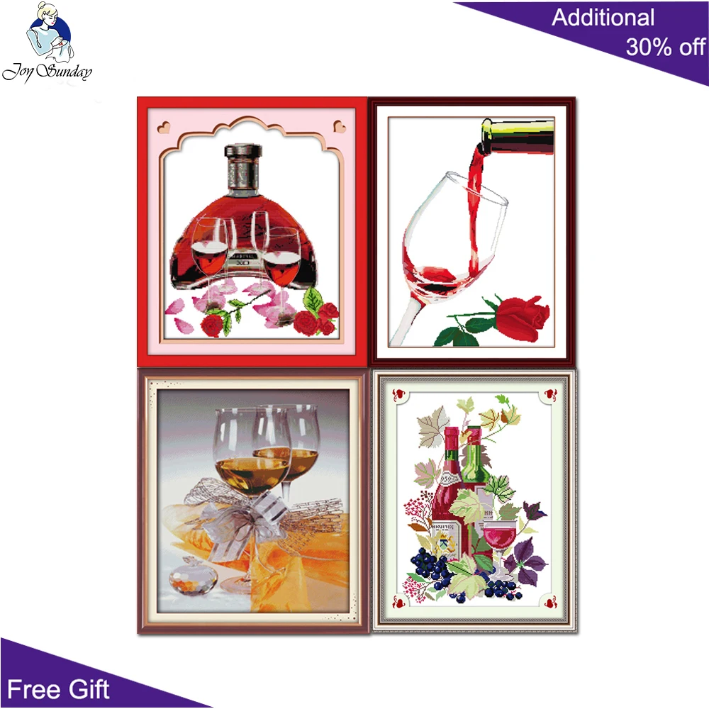 Joy Sunday-Cross Stitch Wine Glass, Roses Red Wine Taste, Sweetness and Poetic Dinner Room, Home Decor, J010 J022 J026 J046