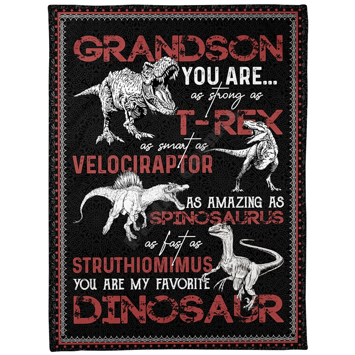 

Grandson You Are My Favorite Dinosaur Cozy Premium Fleece Sherpa 3D printed Fleece Blanket on Bed Home Textiles Dreamlike