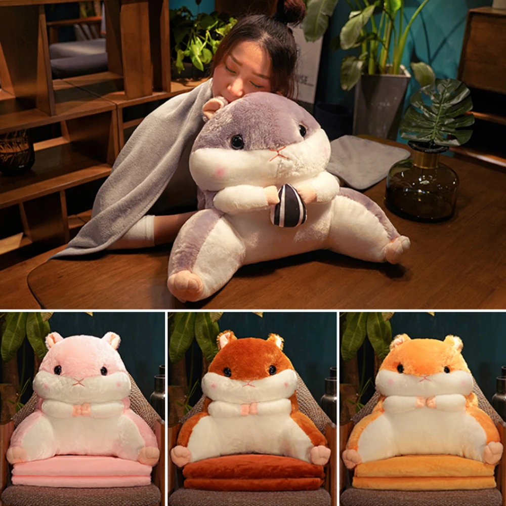 Cute Hamster Plush Pillow Handwarmer Quilt Dual Purpose Back Waist Cushion Office Chair Back Cushion Birthday Gifts for Girls