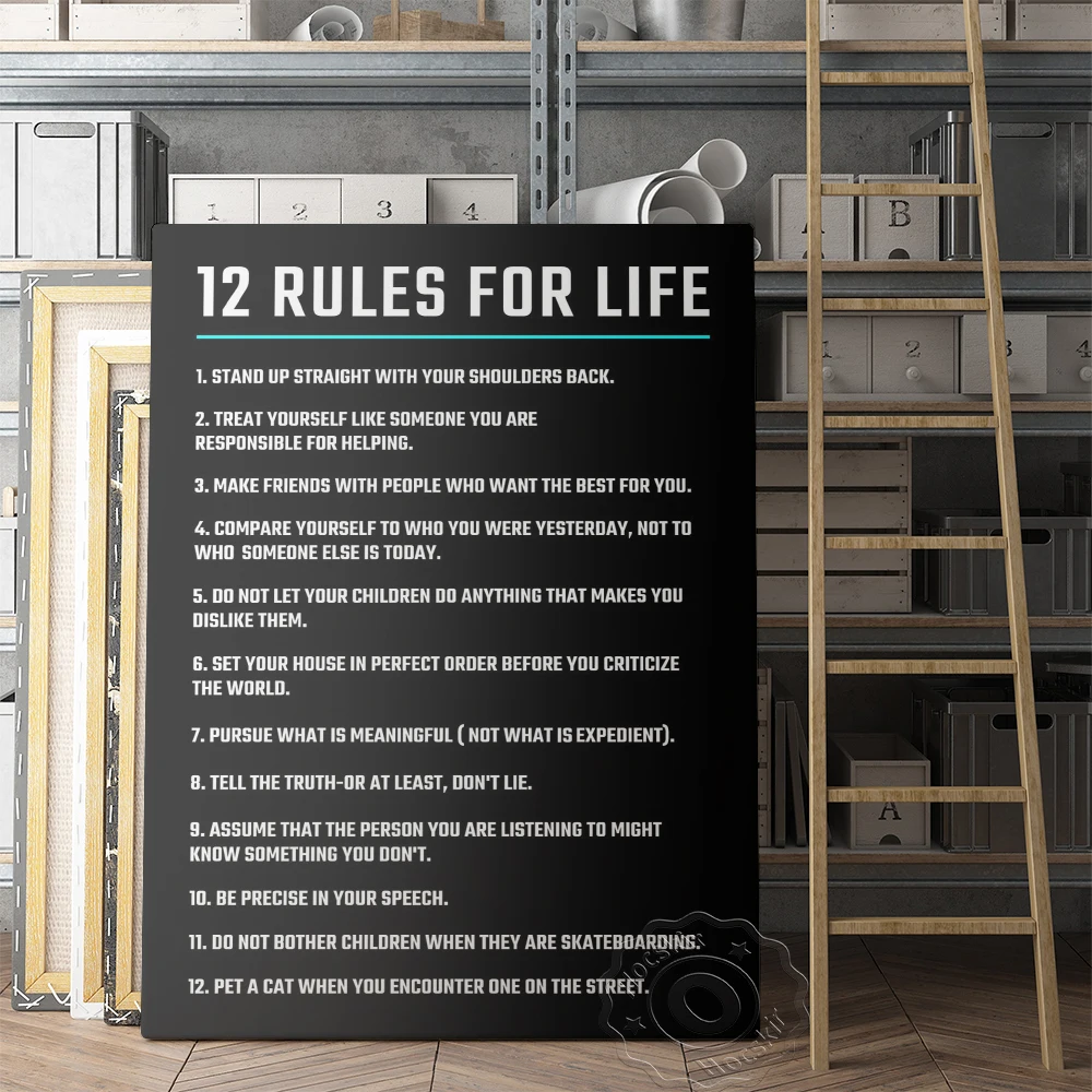 Modern Inspirational Words Wall Art, 12 Rules for Life Poster, Life Smile Art Prints, Kids Room Wall Picture, Home Decor Mural