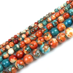 Jaspe de lluvia de colores naranja y azul, cuentas redondas de piedra Natural suelta para fabricación de joyas DIY, pulsera de 4/6/8/10/12mm, 15 pulgadas