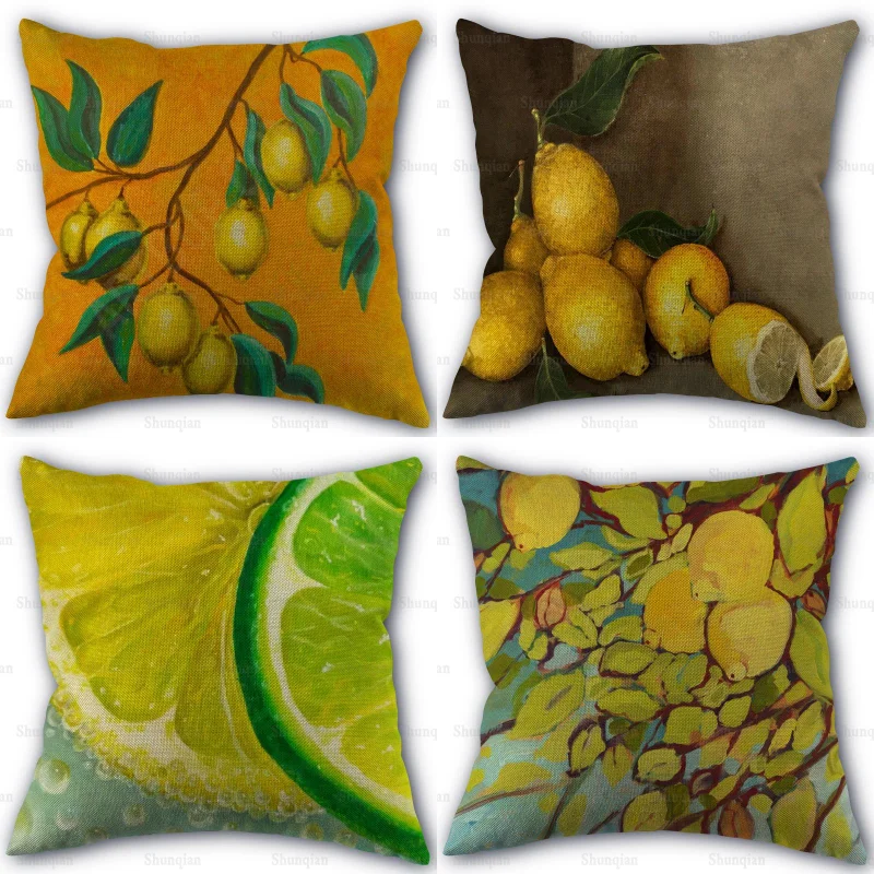 

Custom Pillowcase Lemon Paintings Art Home Textile Cotton Pillow Covers Wedding Decorative Pillow Cover Square 45X45cm