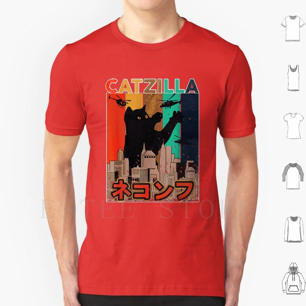 Vintage Catzilla Funny Kitten And Cat Tee T Shirt DIY Big Size 100% Cotton Cat Cat Dad Fathers Day Cool Cats Catzilla Cat