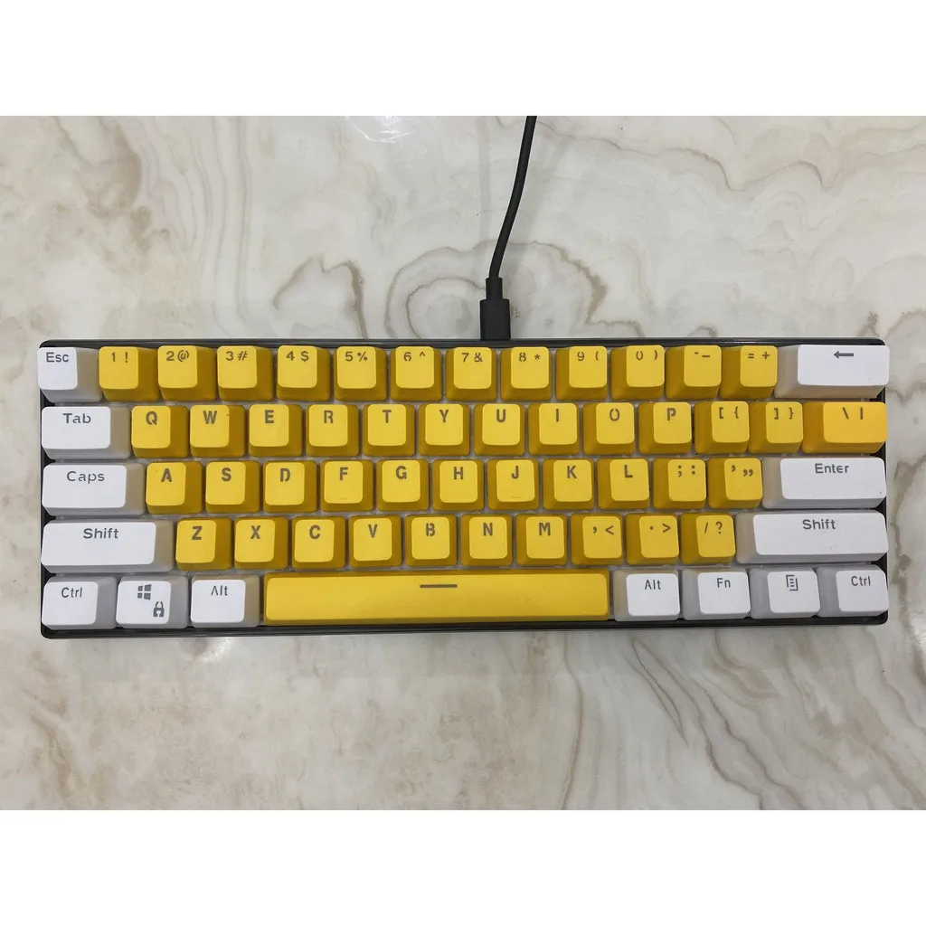 Teclas blancas y amarillas, 61 teclas retroiluminadas GH60 / RK61 / ALT61/Annie/Teclado mecánico de dos colores PBT para teclado de póquer