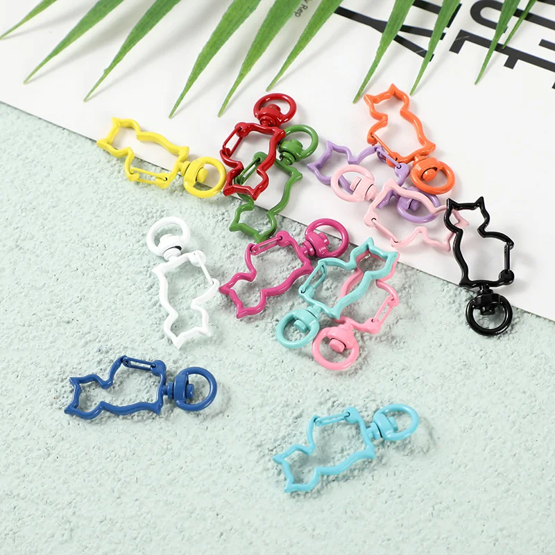 

10pcs Colorful Cat Shape Keychains Lobster Clasps Hooks Key Chain Key Rings for DIY Handmade Keychain Gift Jewelry Findings