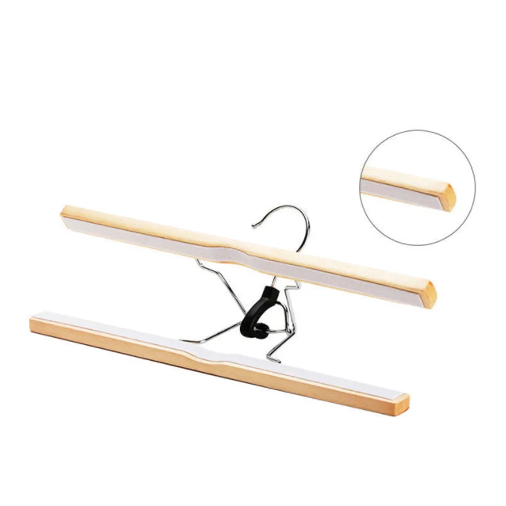 1PC Grade Wooden Pants Hangers with Clips  Non Slip Skirt Hangers, Smooth Finish Solid Wood Jeans/Slack Hanger with 360° Swivel