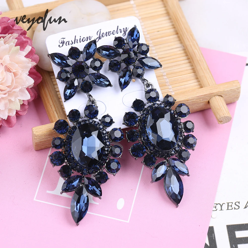 Veyofun Dark Blue Round Crystal Drop Earrings for Women Vintage Earrings Fashion Jewelry Brinco Wholesale