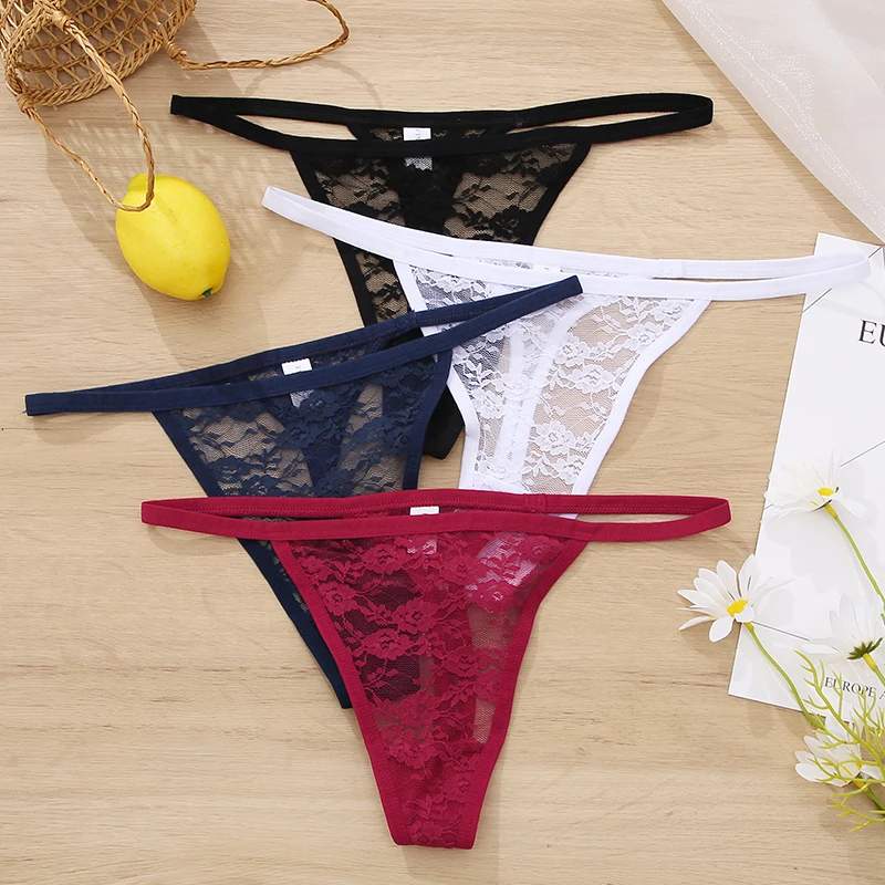 3PCS Sexy Lace G-String Seamless Panties Women Transparent Low-waist Underpant Hollow Out Thong Female Underwear Lingerie