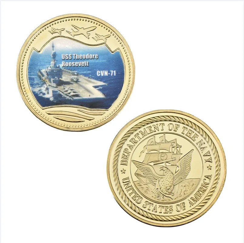 Navy Military Aircraft Carrier Gold Plated Coins Collectibles with Coin Box US Commemorative Coins Gift Dropshipping