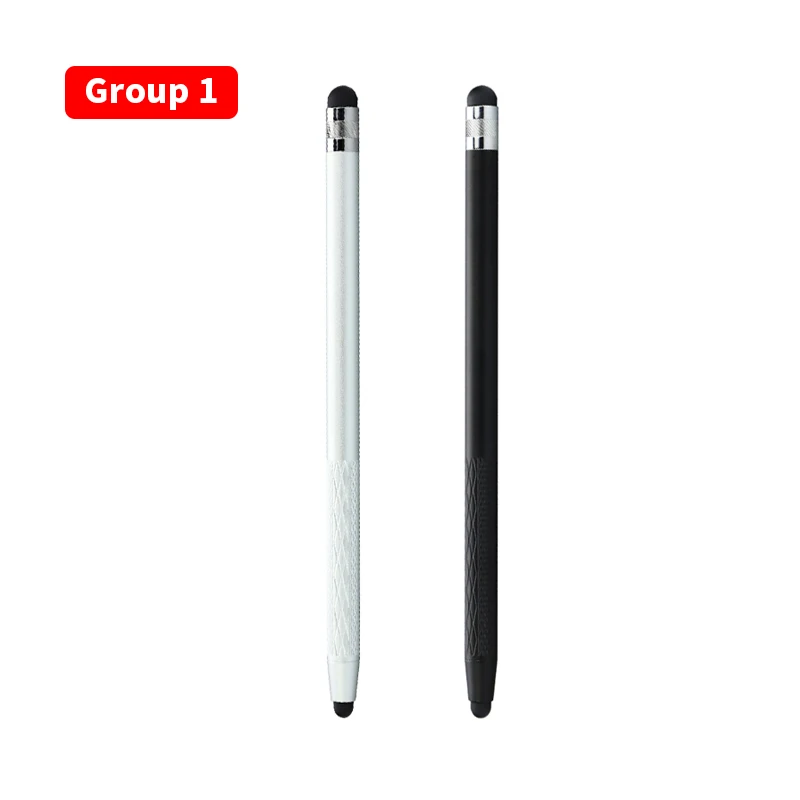 Caneta capacitiva 2 em 1 de silicone duplo para celular com design gravado