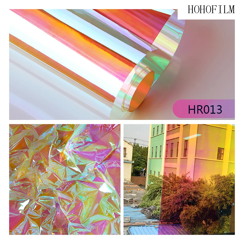 HOHOFILM 45cmx300cm Rainbow Window Film Iridescent Adhesive Dichroic iridescent Film House/office/Store/market GLASS Sticker