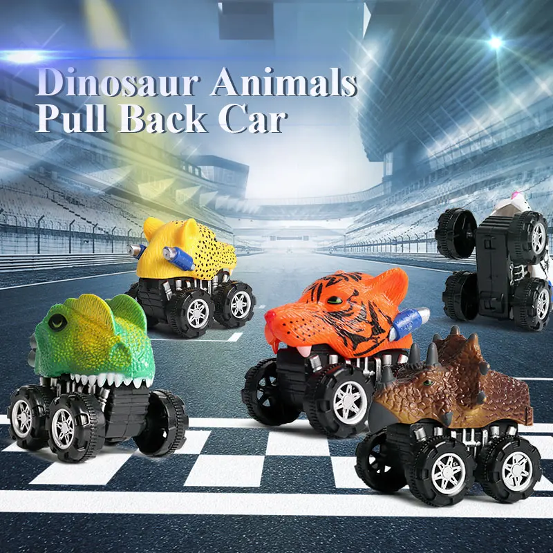 Oenux Animals Catapult Pull Back Car Dinosaur World Shark Tiger T-REX Model Cute Vehicle Truck Kid Toy Birthday Gift With Box