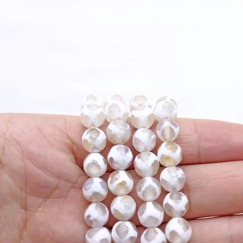 Cuentas de piedra de ágata tibetana blanca facetada, espaciador redondo, cuentas sueltas de 6, 8, 10, 12 y 14mm para la fabricación de joyas, pulsera DIY de 15